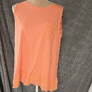 Cotton Bleu Coral Sleeveless Top with Pocket, Size Large